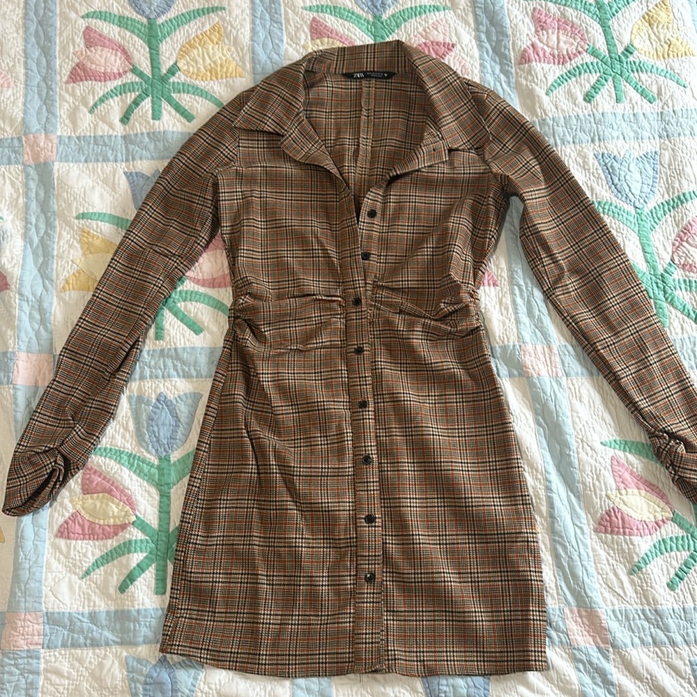 Zara Trafaluc Button Down Collard Long Sleeve Dress Small